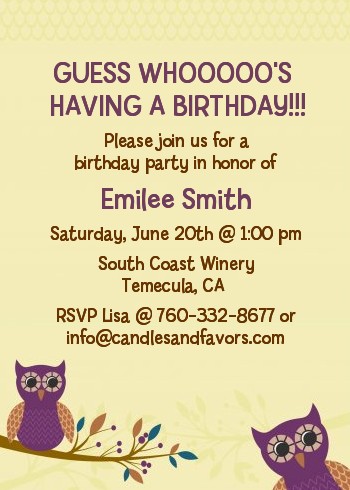 Retro Owl - Birthday Party Invitations